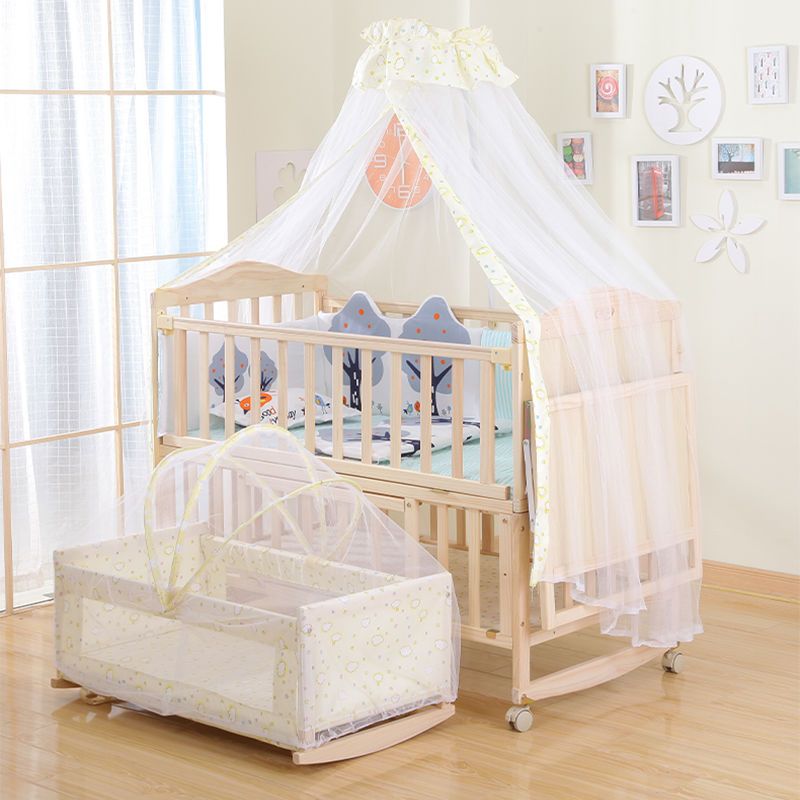 solid wood crib baby newborn multi-functional bassinet splicing bed free plus-sized storage rack