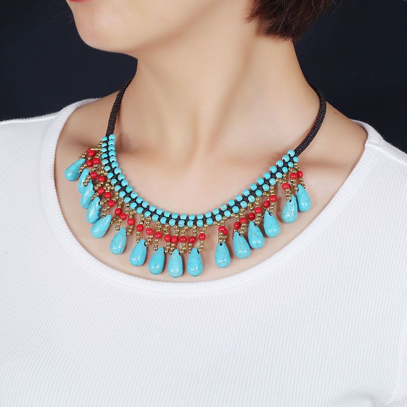 Bohemian Ethnic Style Necklace Female Clavicle Chain Blue Red Turquoise Tassel Short Necklace Anklet Vacation Suit