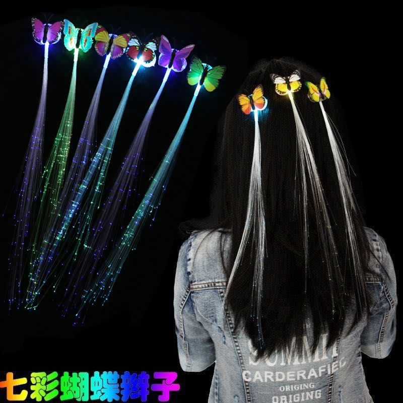 light-emitting butterfly braids flash toys children‘s decoration colorful optical fiber silk luminous hair push small gifts wholesale