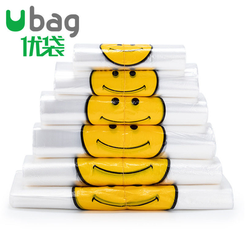 takeaway packing bag convenient shopping bag printing plastic bag custom logo disposable vest synthetic resin smiley face bag