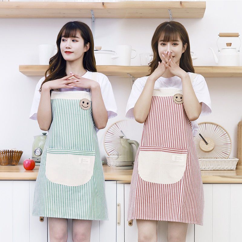 Strap Cotton Linen Apron Women's Fashion Solid Color Antifouling Overclothes Summer Breathable Adults at Work Work Clothes Internet Celebrity Apron