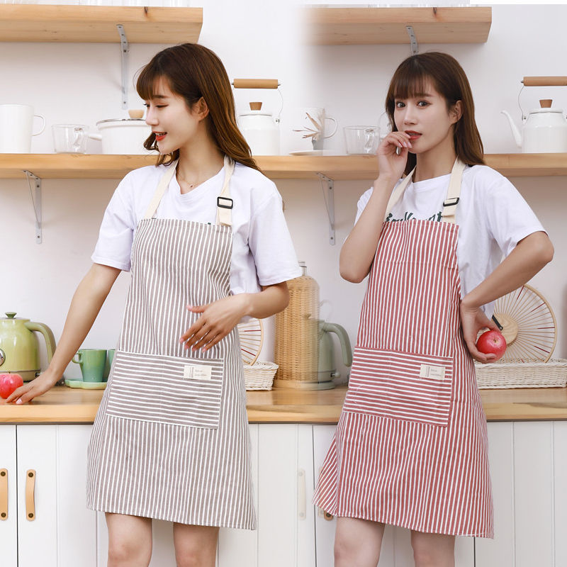 Strap Cotton Linen Apron Women's Fashion Solid Color Antifouling Overclothes Summer Breathable Adults at Work Work Clothes Internet Celebrity Apron