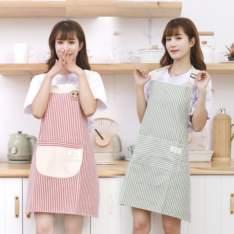 Strap Cotton Linen Apron Women's Fashion Solid Color Antifouling Overclothes Summer Breathable Adults at Work Work Clothes Internet Celebrity Apron