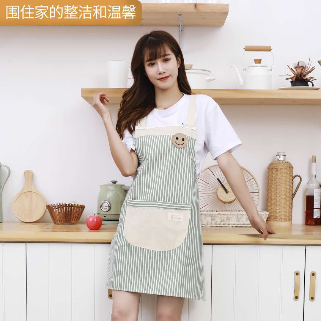 Strap Cotton Linen Apron Women's Fashion Solid Color Antifouling Overclothes Summer Breathable Adults at Work Work Clothes Internet Celebrity Apron