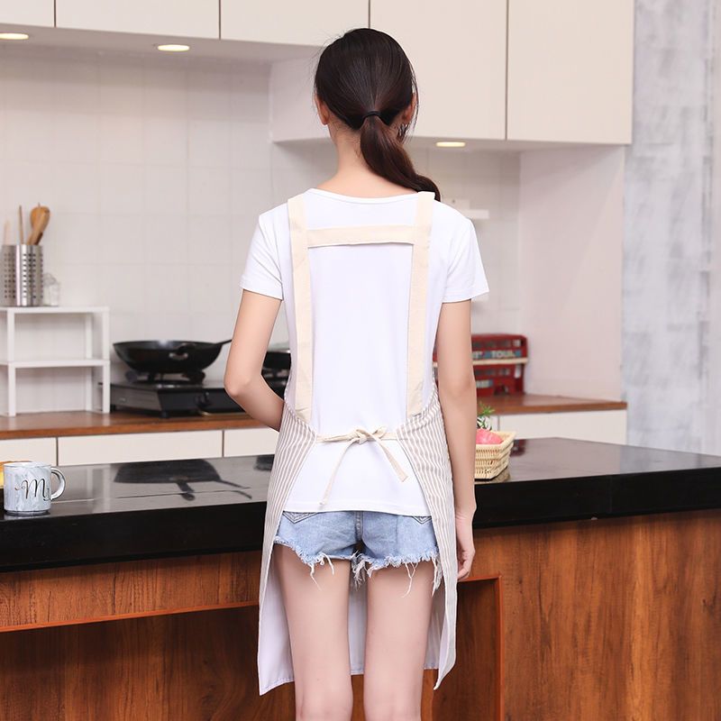 Strap Cotton Linen Apron Women's Fashion Solid Color Antifouling Overclothes Summer Breathable Adults at Work Work Clothes Internet Celebrity Apron