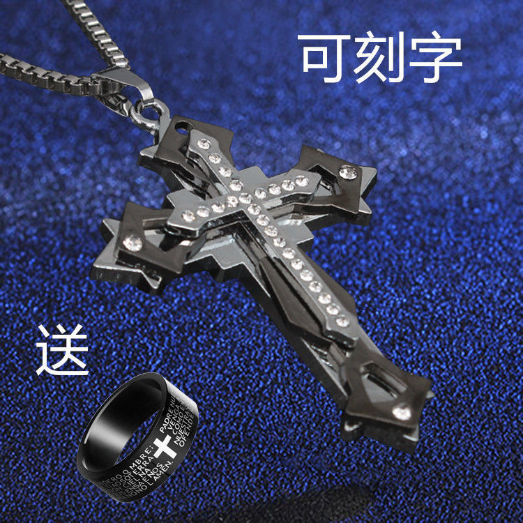 can carve writing] cross pendant couple men and women pendant simple student korean style short clavicle chain birthday necklace