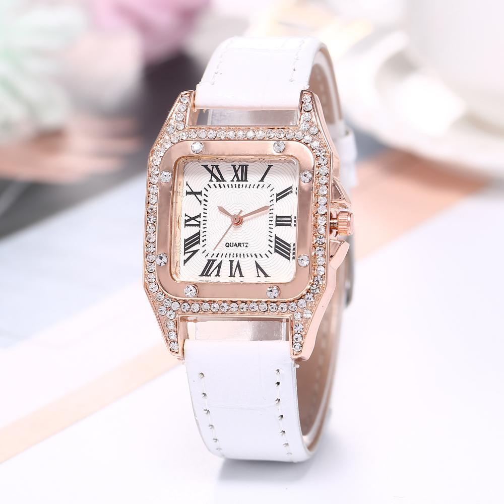 Korean Style High-End Fashion Square Diamond Women's Belt Watch Simple Roman Numerals Rhinestone Quartz Women's Watch