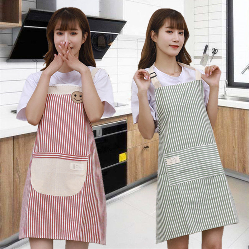 Strap Cotton Linen Apron Women's Fashion Solid Color Antifouling Overclothes Summer Breathable Adults at Work Work Clothes Internet Celebrity Apron