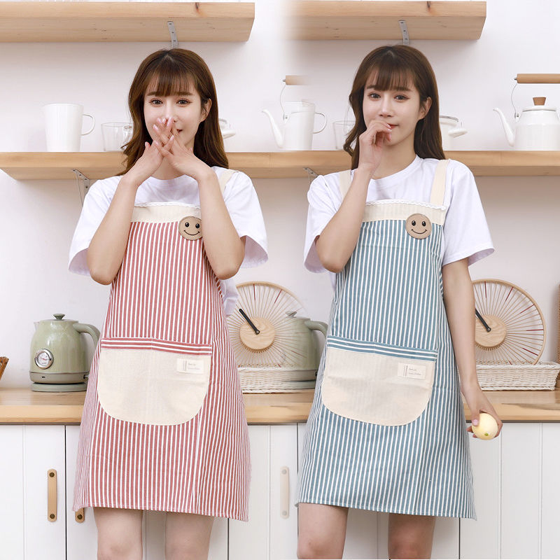 Strap Cotton Linen Apron Women's Fashion Solid Color Antifouling Overclothes Summer Breathable Adults at Work Work Clothes Internet Celebrity Apron