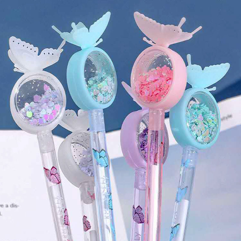 ins girl heart sequined butterfly gel pen cute korean mosquito repellent signature pen student test pen office ball pen