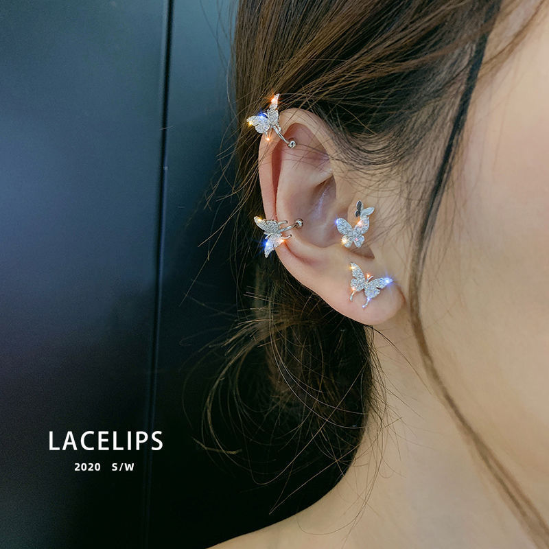 korean style earrings full diamond small butterfly earrings for women non-pierced ear bone clip fairy mori style super fairy students elegant earrings