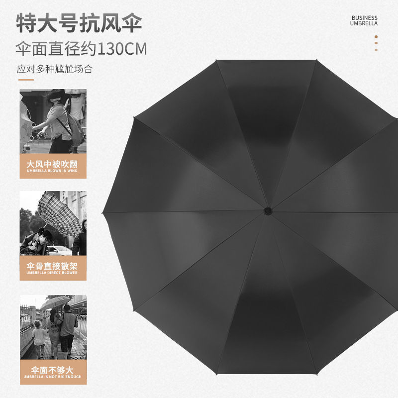Oversized Dual-Use Men's Folding Umbrella Black Glue Manual Double Three-Fold Business Umbrella Three-Person Large Umbrella