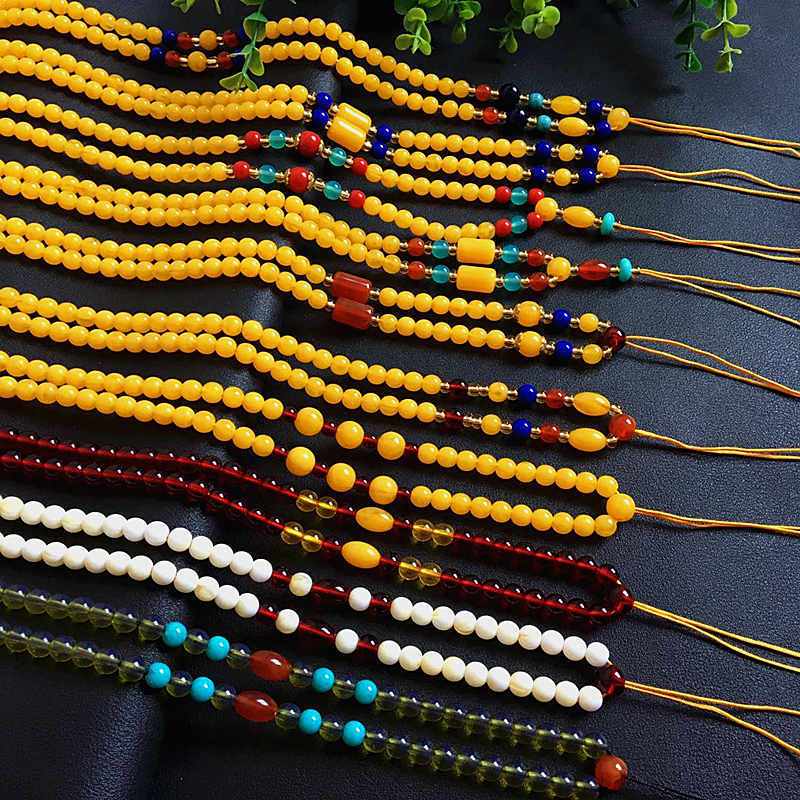 Amber Pendant Lanyard High-End Hand-Woven Necklace Rope Men's and Women's All-Matching Fashion Rainbow Necklace Mobile Phone Charm