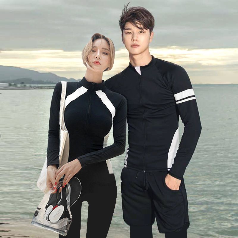 korean diving suit women‘s long-sleeved couple sun protection split zipper slimming swimsuit snorkeling quick-dry surfing dive skin swimsuit