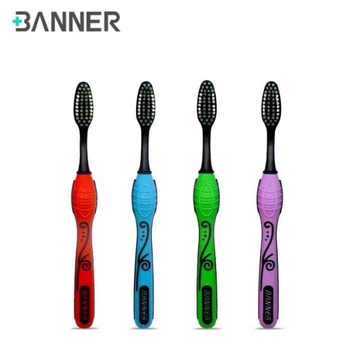 BANNER Medium Hair Medium Hard Toothbrush Adult Crystal Flower Toothbrush Handle Male and Female Students Family Pack Xiaohongshu Tiktok Recommendation