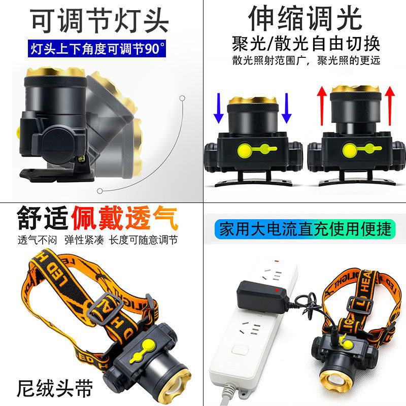 LED Headlight Strong Light Charging Induction Zoom Head-Mounted Flashlight Super Bright Night Fishing Miner's Lamp Hernia Small 3000