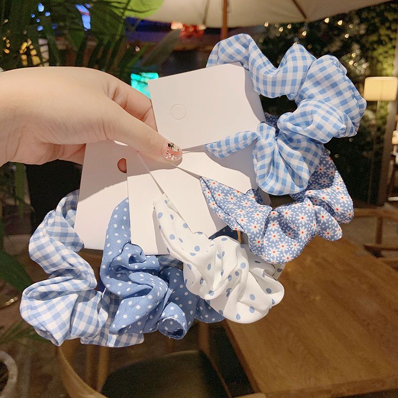 blue color large intestine hair band fairy ocean series pork intestine head rope combination polka dot floral intestine ring rubber band for women