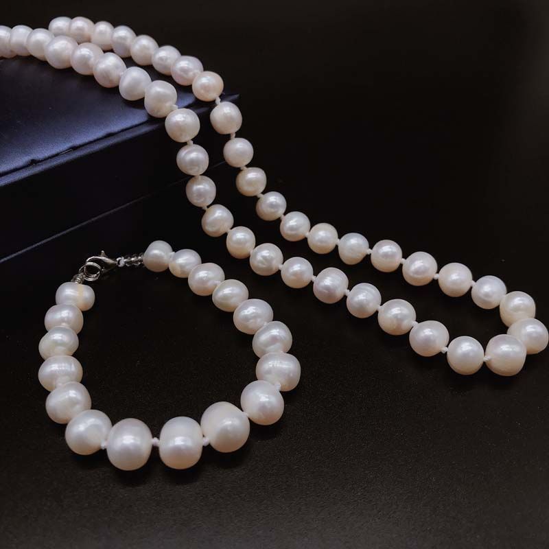 Natural Pearl Necklace for Women Brace Lace Bracelet High Quality 100% Real Pearl Necklace Nearly round Beads Holiday Gifts