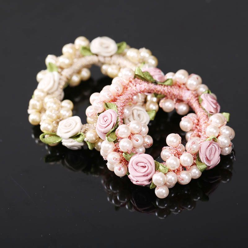 Distant Love Pearl Crystal Hair Tie Korean Style Headdress Women's Net Red Hair Ring Rubber Band Tie-up Hair Accessories T698