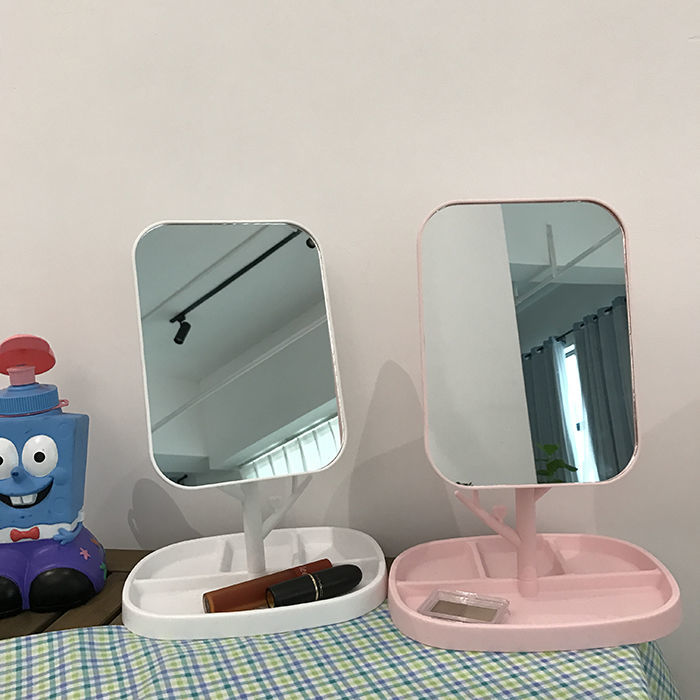 Makeup Mirror Simple Modern Student Korean Style Rotatable Desktop Storage Box Integrated Desktop Princess Hairdressing Mirror Children
