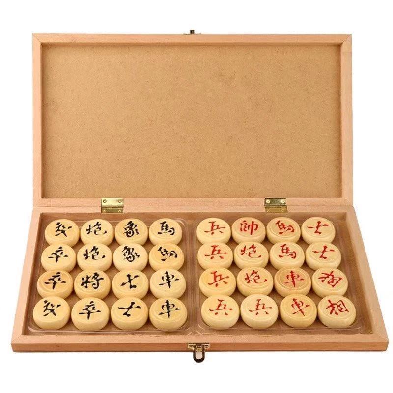 chinese chess solid wood large adult primary school children foldable wooden box chessboard suit wooden chess book delivery