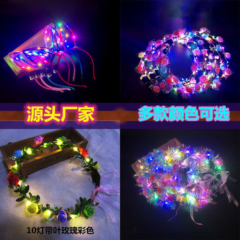 luminous headband garland headdress wreath night market led ten colored lights flash night market toy floor push with lights wholesale