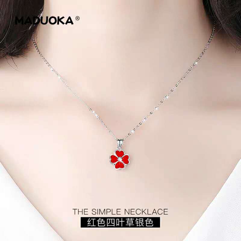 [Send Bracelet Or Earrings] New Necklace Female Flower Double Layer Sterling Silver Clavicle Chain Pendant Valentine's Day Gift
