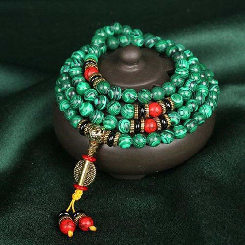 natural malachite 108 beads bracelet men‘s and women‘s malachite necklace red turquoise beads peacock green bracelet