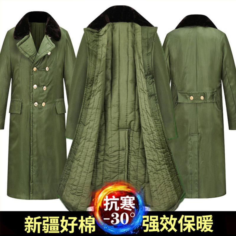 army green coat men‘s winter thickened long section security coat army green multi-functional cotton-padded coat labor protection coat cold protective clothing