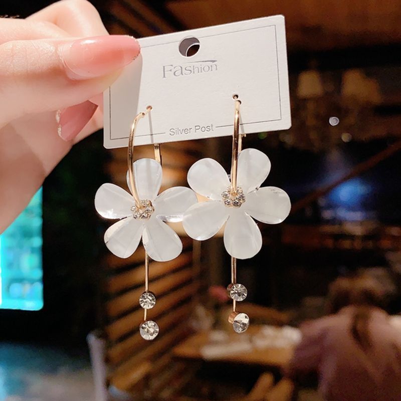 flower earrings women‘s 925 silver needle long crystal earrings elegant internet celebrity elegant earrings spring petal earrings