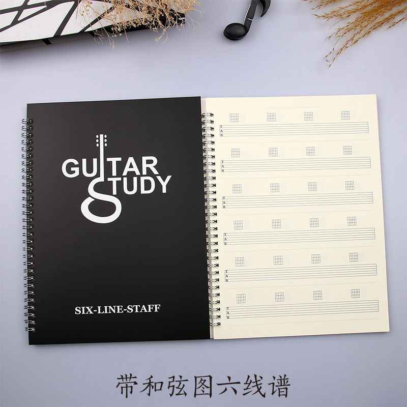 A4 Coil Guitar Six-Line Spectrum Book with Chord Chart Blank Six-Line Spectrum Book Bass Four-Line Spectrum Book Ukulele