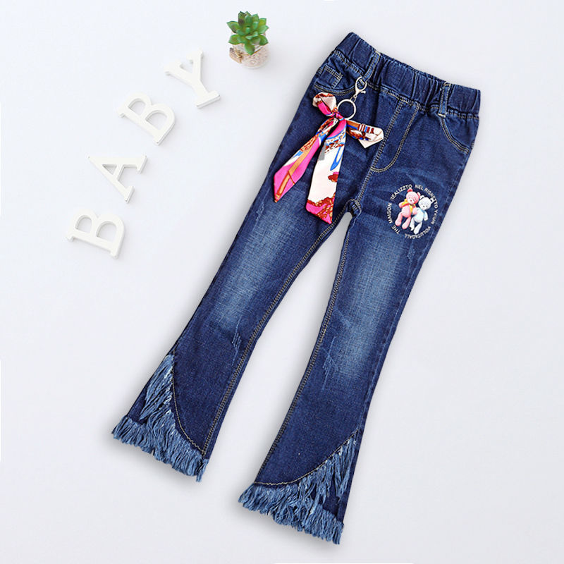 Children's Clothing Girls' Denim Trousers 2024 Spring and Autumn New Medium and Big Children's Funky Casual Fred Jeans