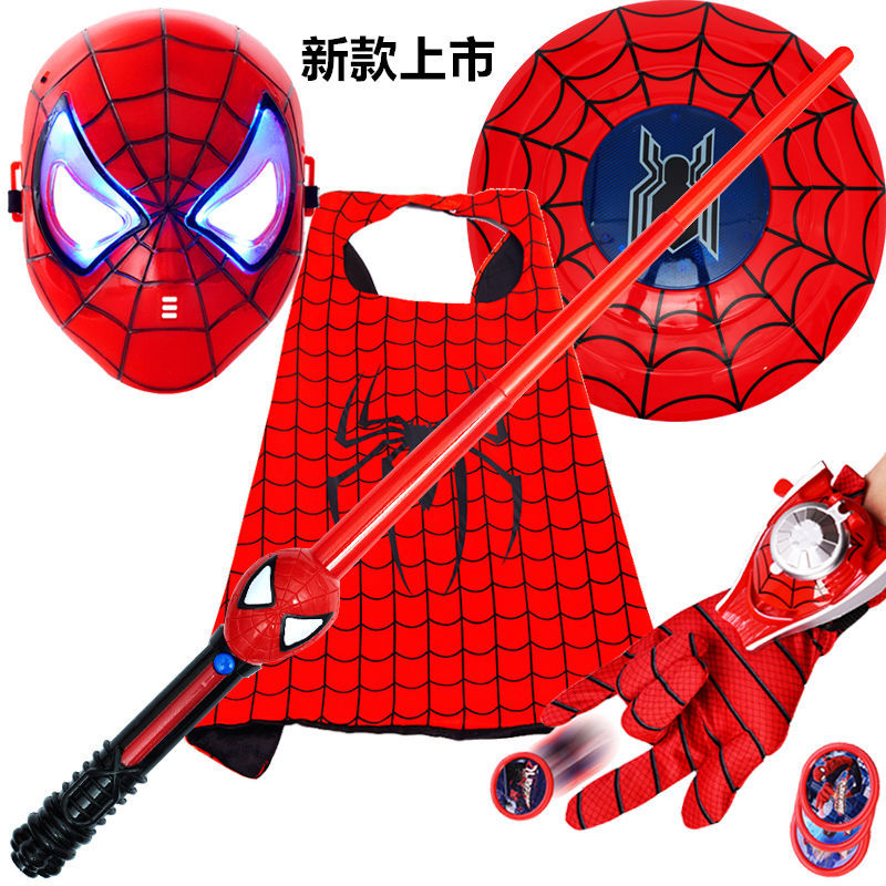 internet celebrity children‘s spider-man mask toy gloves transmitter wrist iron man launch hair tool cos headgear