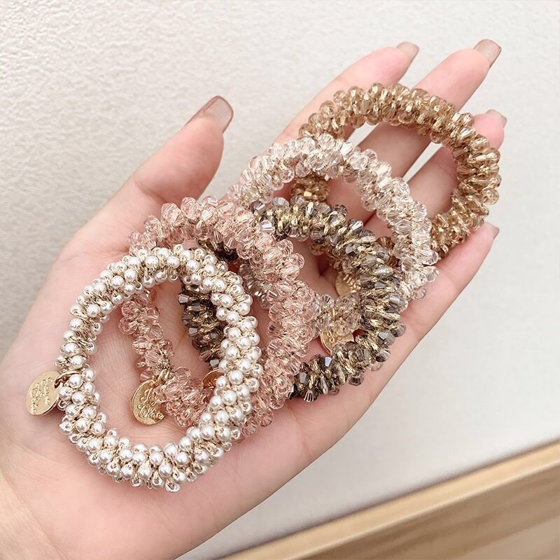 south korea dongdaemun crystal hair tie bracelet dual-use headband korean style internet celebrity simple hair ring rubber band female tie-up hair hair ornaments