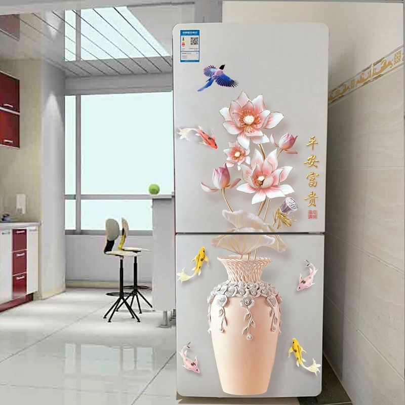 Fridge Stickers Decoration Door Refurbishing Sticker Chinese Style Classical Flower 3D Three-Dimensional Creativity Personalized Removable Stickers