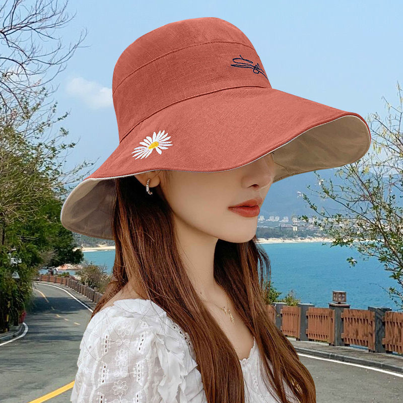 korean style reversible little daisy bucket hat female summer japanese style face covering tide all-matching sun-proof wide brim sun protection hat