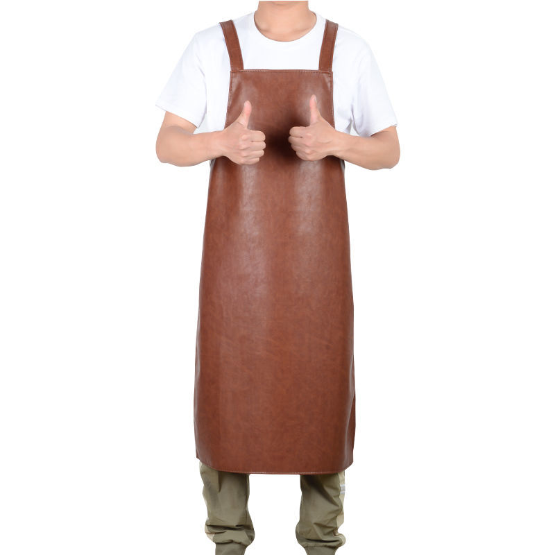 New plus-Sized Thickened Apron Waterproof Women's Coffee Shop Work Men's Kitchen Oil-Proof Wide Strap Pocket Leather Apron