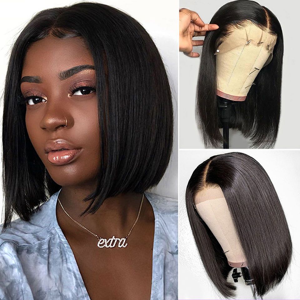 grade 10a human hair bob wig straight lace frontal wig