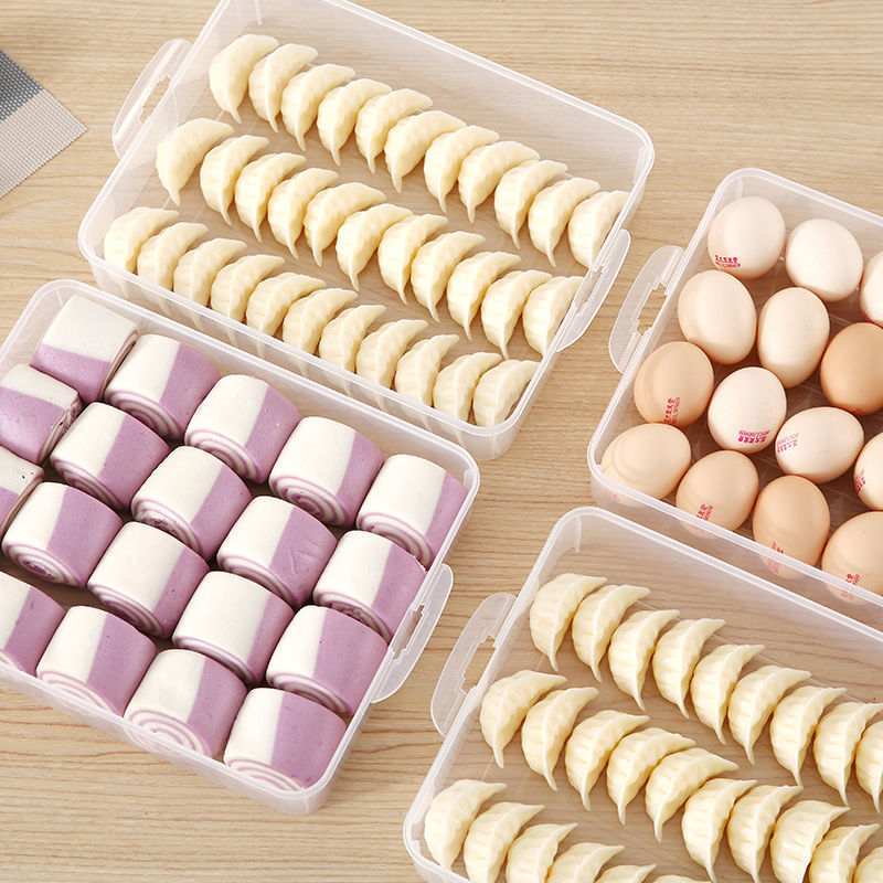 Refrigerator Frozen Dumpling Box Storage Box Crisper Egg Storage Box Multi-Layer Wonton Copy Box Bowl Cake Tray Send Egg Carton
