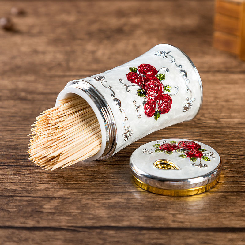 European Metal Toothpick Holder Hotel Domestic Ornaments Creative Fashion Rotating Automatic Toothpick Box Toothpick Box