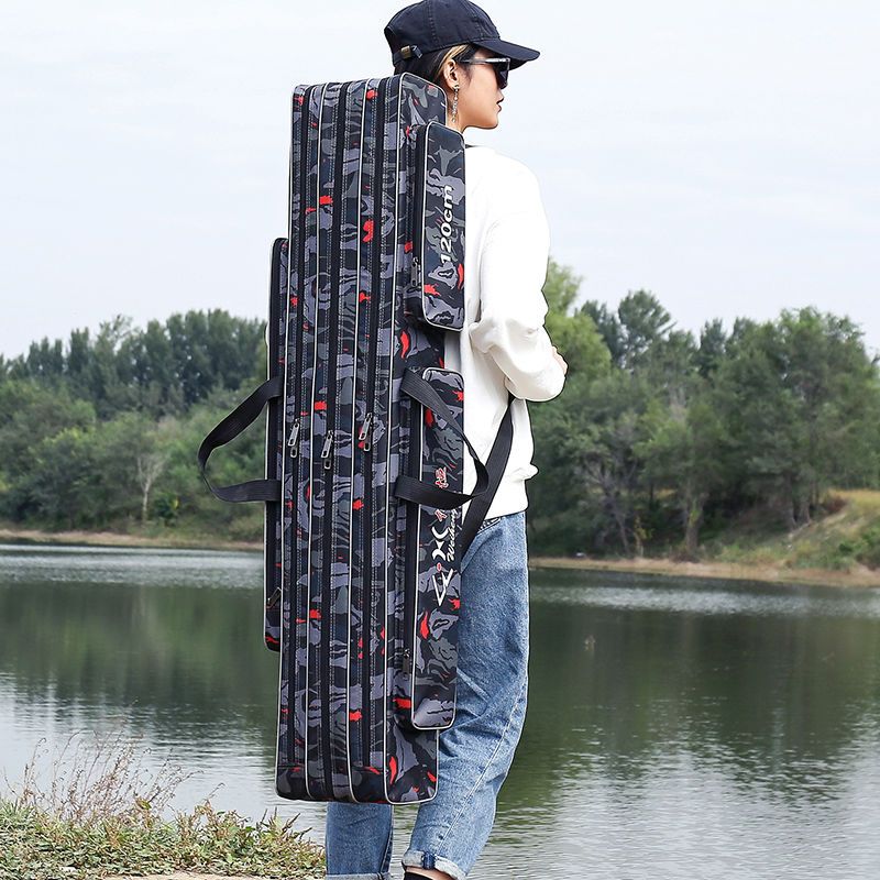 multi-color fishing storage bag double-layer shoulder-back portable waterproof and hard-wearing multi-functional thickened fishing rod bag wild fishing