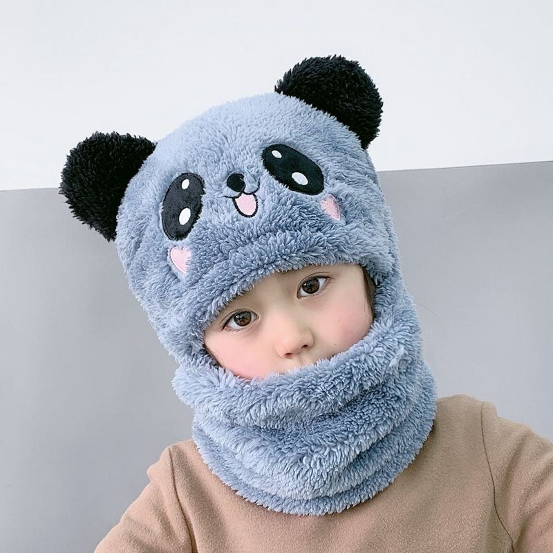 children‘s hat girls boys autumn winter hat scarf integrated cute thickening keep baby warm cover face earmuffs hat