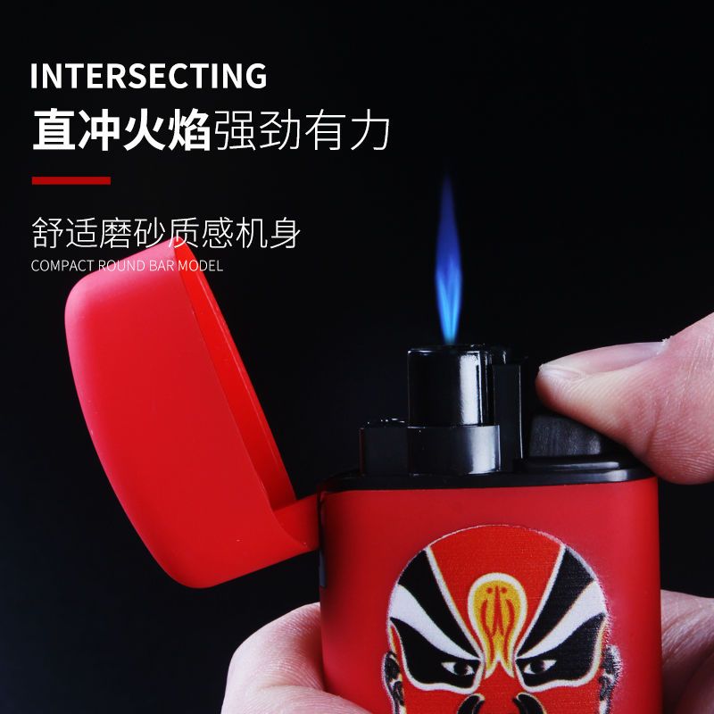 New Trend Internet Celebrity Blue Flame Direct Punching Windproof Inflatable Electronic Lighter Outdoor Cigar Fashion Flip Cigarette Lighter