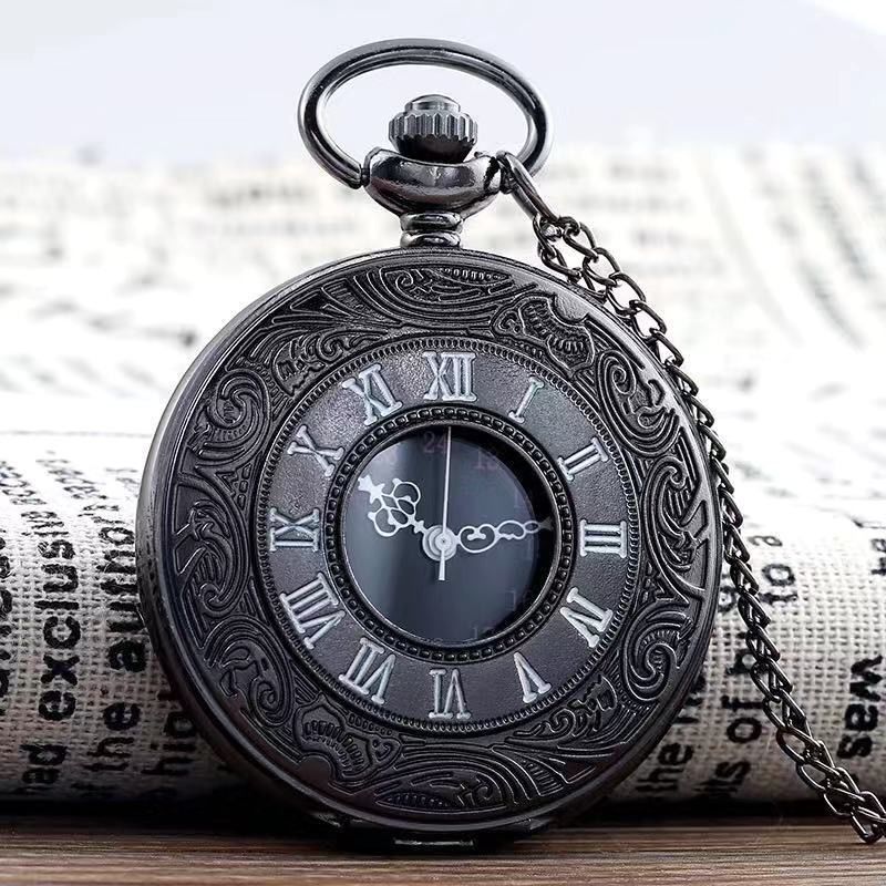 retro clamshell pocket watch classic roman characters men‘s and women‘s necklaces quartz big number old man pocket watch student exam gift