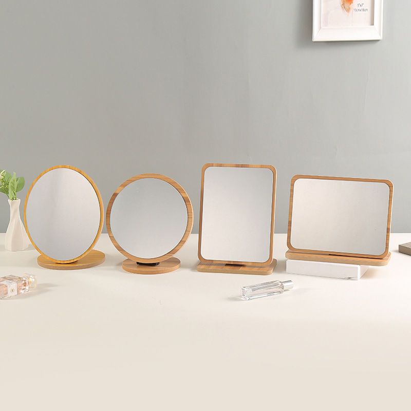 Wooden Rotating Desktop Makeup Mirror Hd Single Vanity Mirror Hairdressing Mirror Student Dormitory Table Mirror Folding
