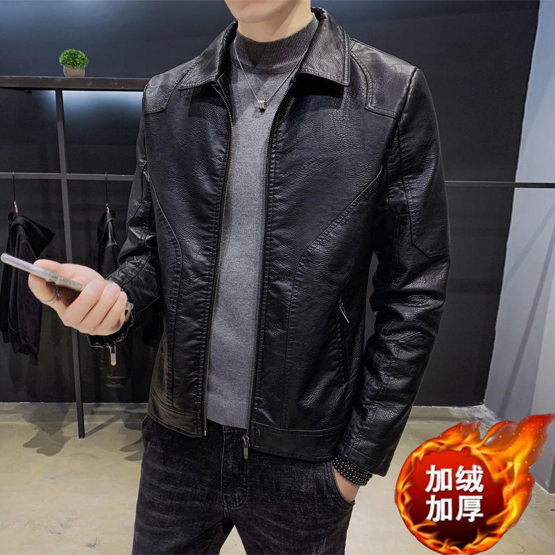 leather coat men‘s 2023 autumn and winter new slim korean style trendy imitation leather biker‘s leather jacket men‘s fleece padded coat