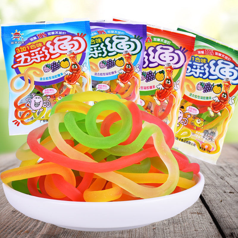 怀旧休闲童年零食小吃五彩绳软糖橡皮糖吃货大礼包儿童小吃
