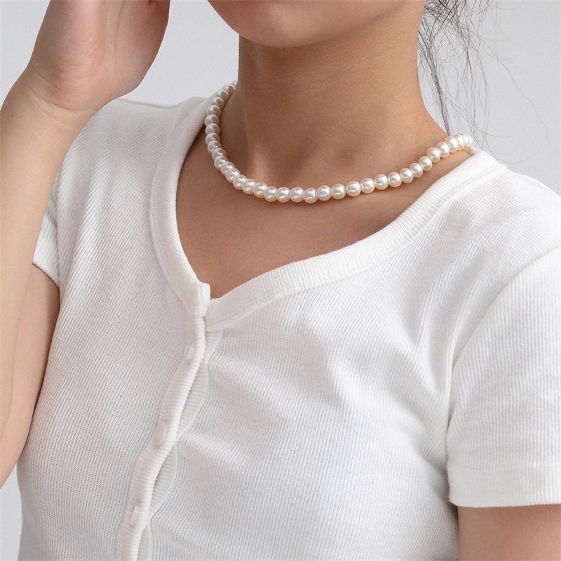 Necklace Women's Pearl Necklace Simple Geometric All-Match round Beads Necklace Trendy Korean Style Fashion Imitation Pearl Necklace Trendy Women