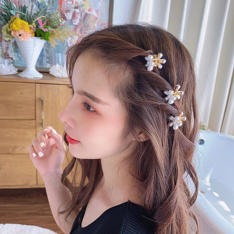 camellia pearl small hair clip female student korean style back head internet celebrity grip girl heart side clip cute headwear