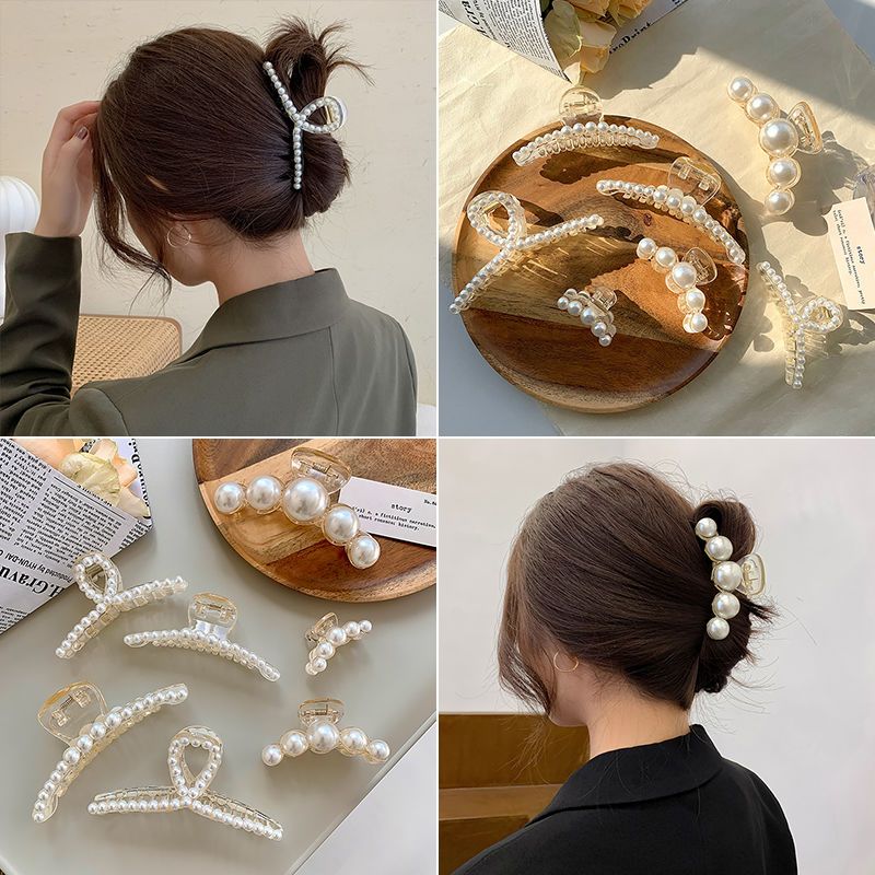 Korean Ins Pearl Barrettes Female Back Head Large Strainer Red Hair Catch Shark Clip Clamp Hairpin Top Clip Headdress